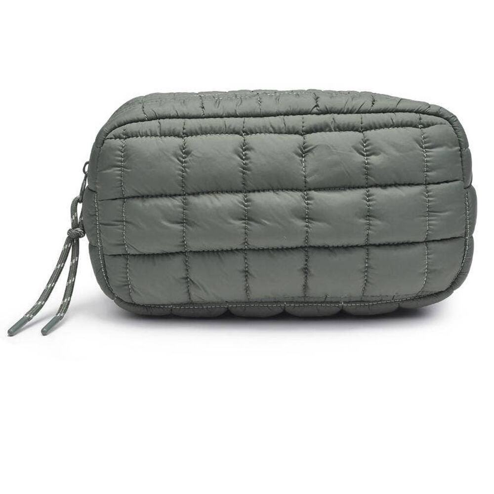 Cloud Nine Quilted Puffer Nylon Cosmetic Pouch Olive